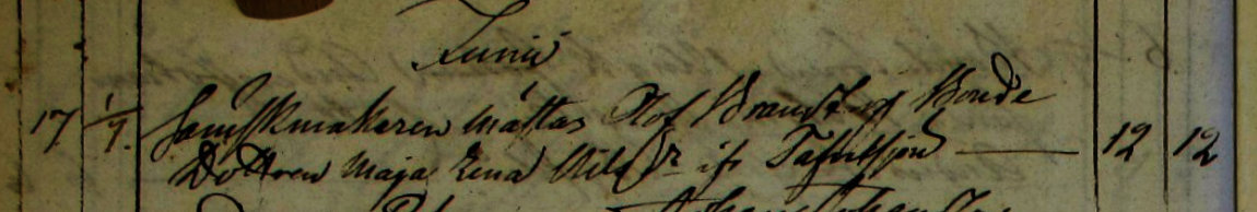 Udsnit af kirkebog, Vielse af Maria Magdalena Nilsdotter